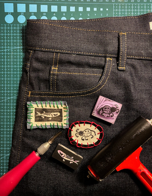 🌍Printmaking: Carve, Print & Stitch: Upcycling fabric scraps into wearable art - .انحت، اطبع و خيط