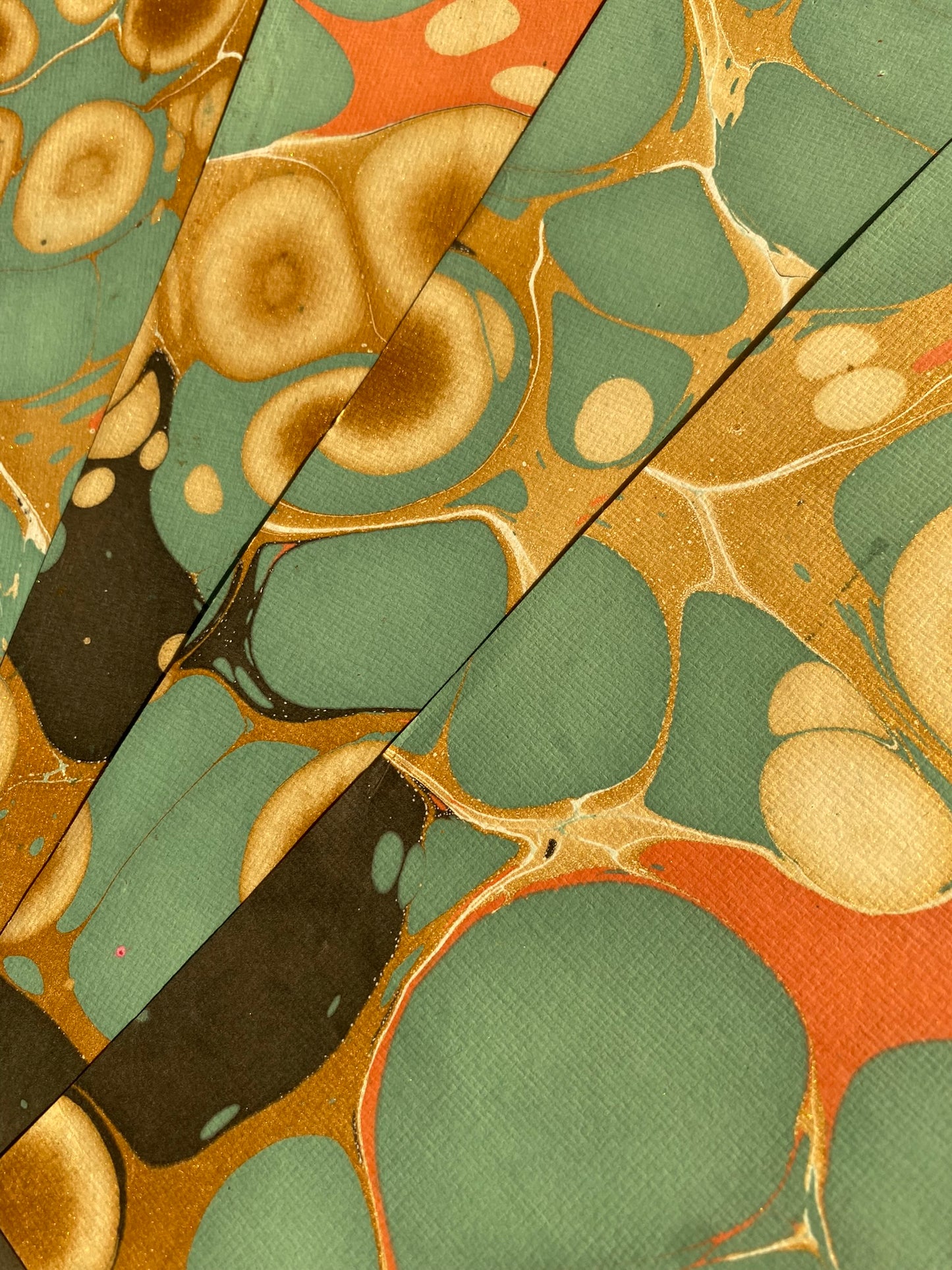 Green, Gold & Red Marbled Paper