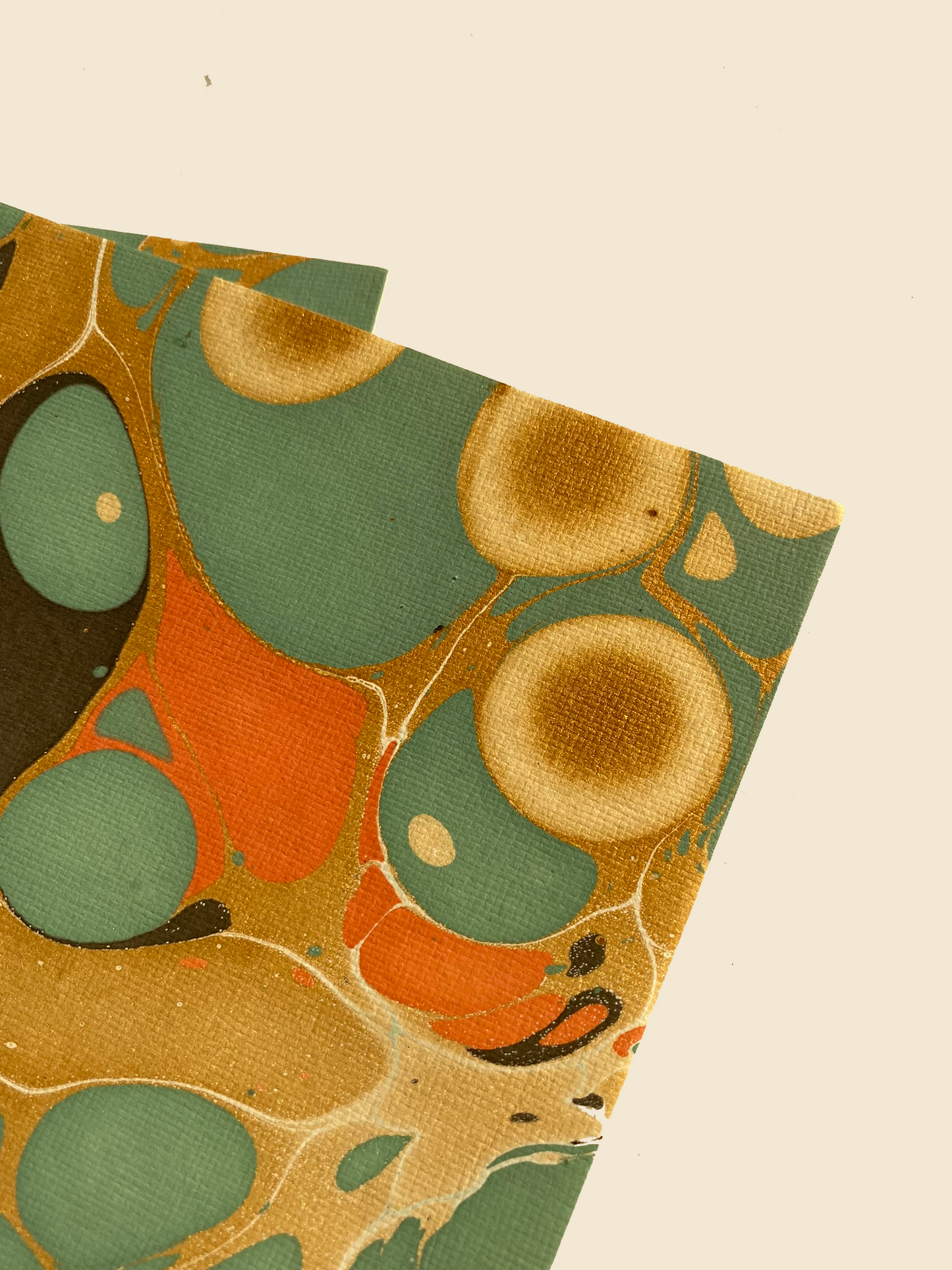 Green, Gold & Red Marbled Paper